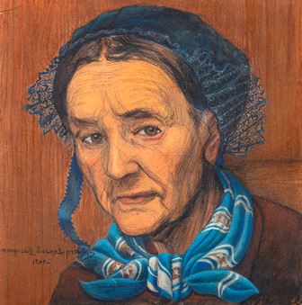 Vieille valaisanne au foulard bleu, s.d., pastel et tempera sur papier, 28.5 x 29 cm, Coll. privée